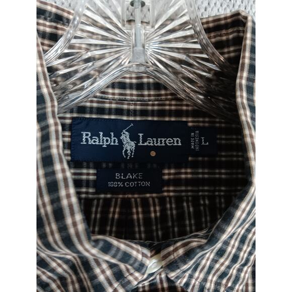 Vintage Ralph Lauren Blake Shirt Mens Large Brown/Navy Check Button Down Preppy - Picture 6 of 12